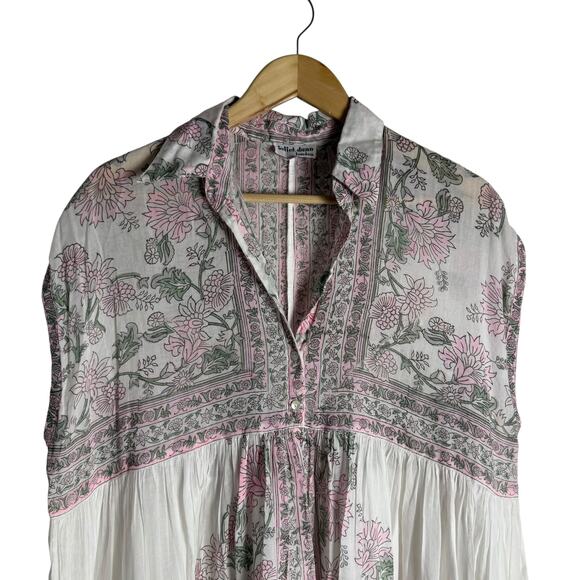 Juliet Dunn London White Floral Block Print Boho Cotton Shirt Mini Dress Size S - Picture 2 of 12